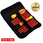 BKG 10Pcs Interchangeable Blade VDE Insulated Screwdriver Set with Case Magnetic 500